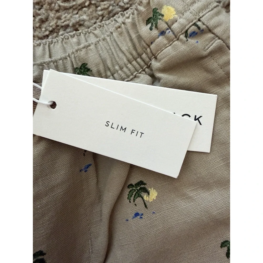 Janie and Jack Boys Linen Blend Khaki Pants Palm Trees Size 6 Slim Fit New W Tag